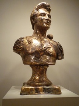 Picture of a bust of Elvis portrayed as Caesar that was part of an exhibit at the Smithsonian in Washington, D.C.
