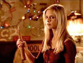 Picture of Sarah Michelle Gellar as Buffy with a stake in her hand from the TV series, 