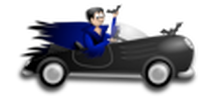 Picture of Dracula driving away in a sporty convertible.